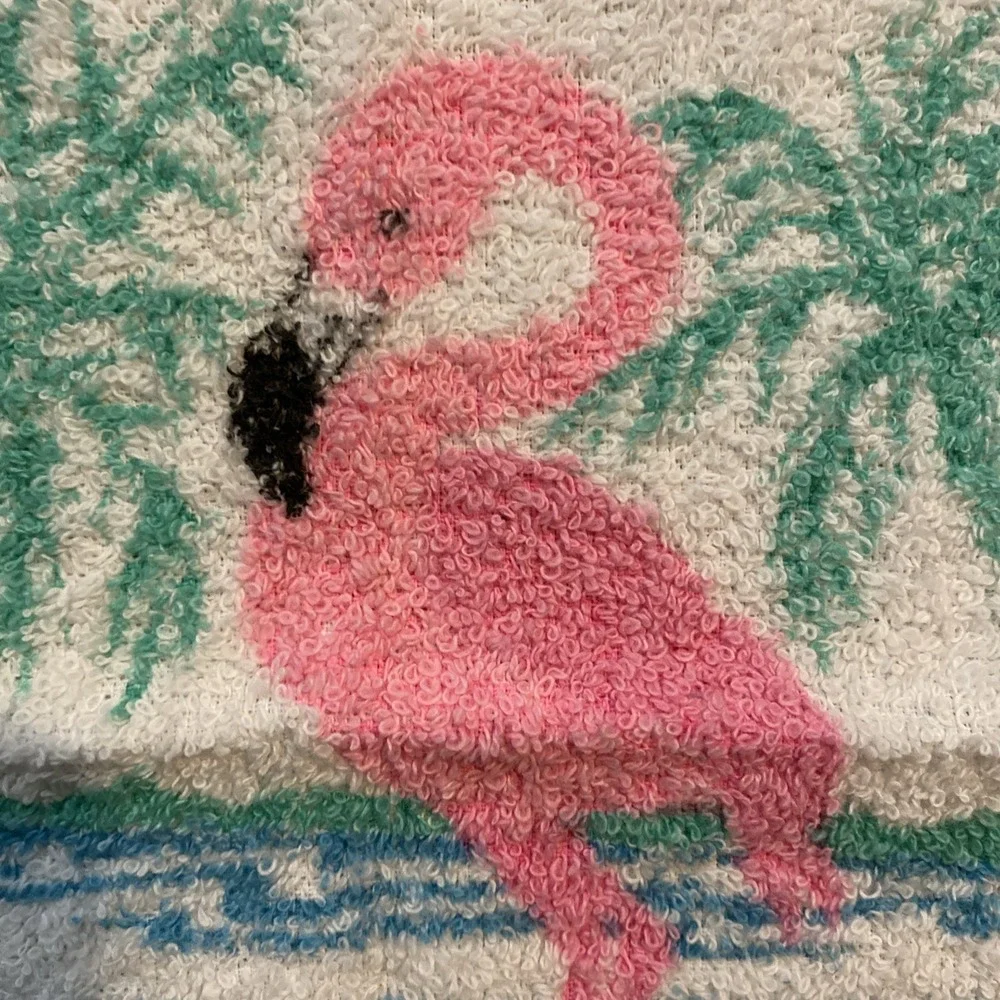 RA BRIGGS VINTAGE 2 PIECE TOWEL SET BATH TOWEL & WASHCLOTH FLAMINGO PRINT